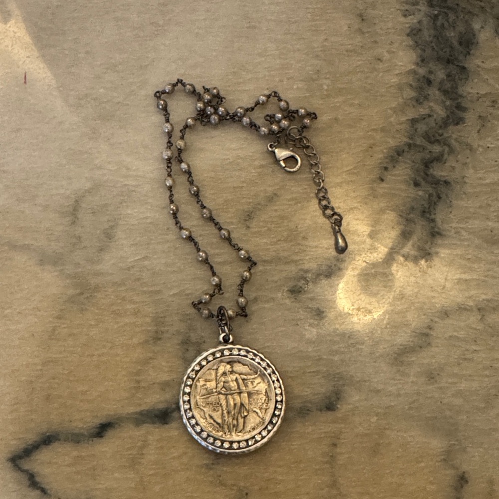 Vintage-Inspired Coin Pendant Necklace in Aged “Silver”